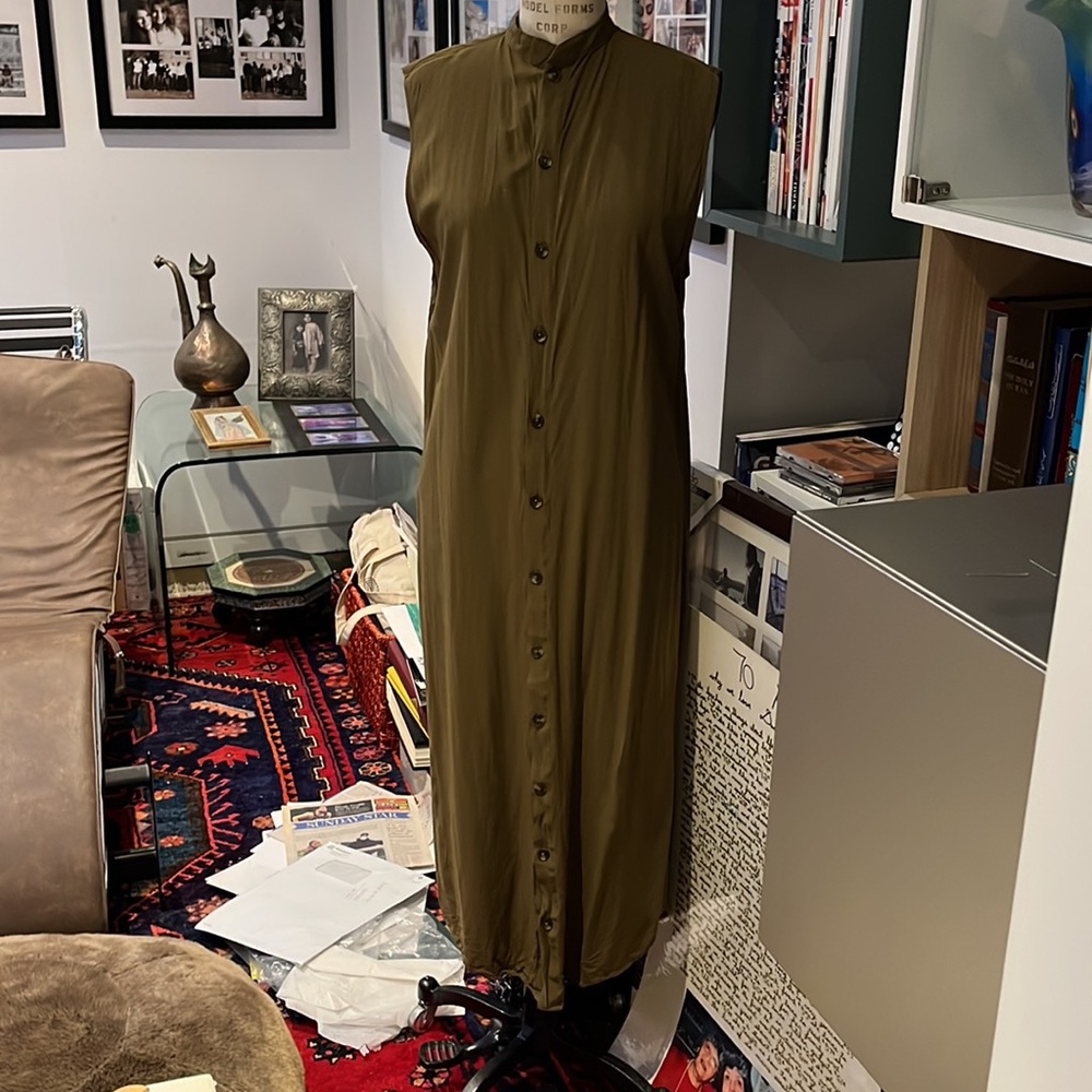 Boys and Arrows sleeveless long midi dress in olive green rayon size M-L